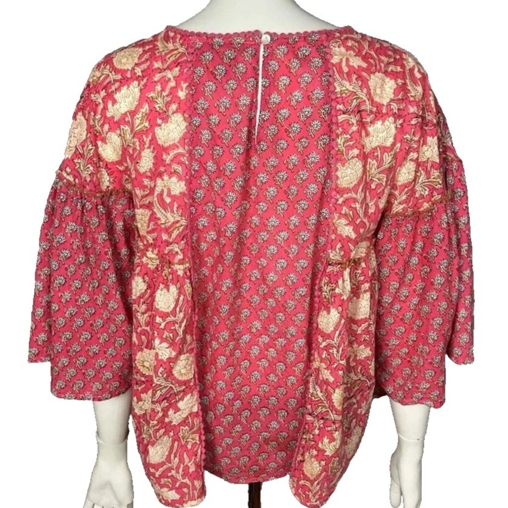 Rachel Zoe Pink Boho Top Medium Block Print India Cotton Gauzy - Picture 3 of 5